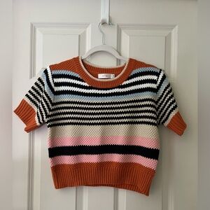 Women’s Knit Mix multi -colored striped short sleeve short sweater top size S